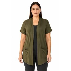 Isaac Mizrahi Live! Women’s Olive Open Front Short Sleeve Cardigan Size SP